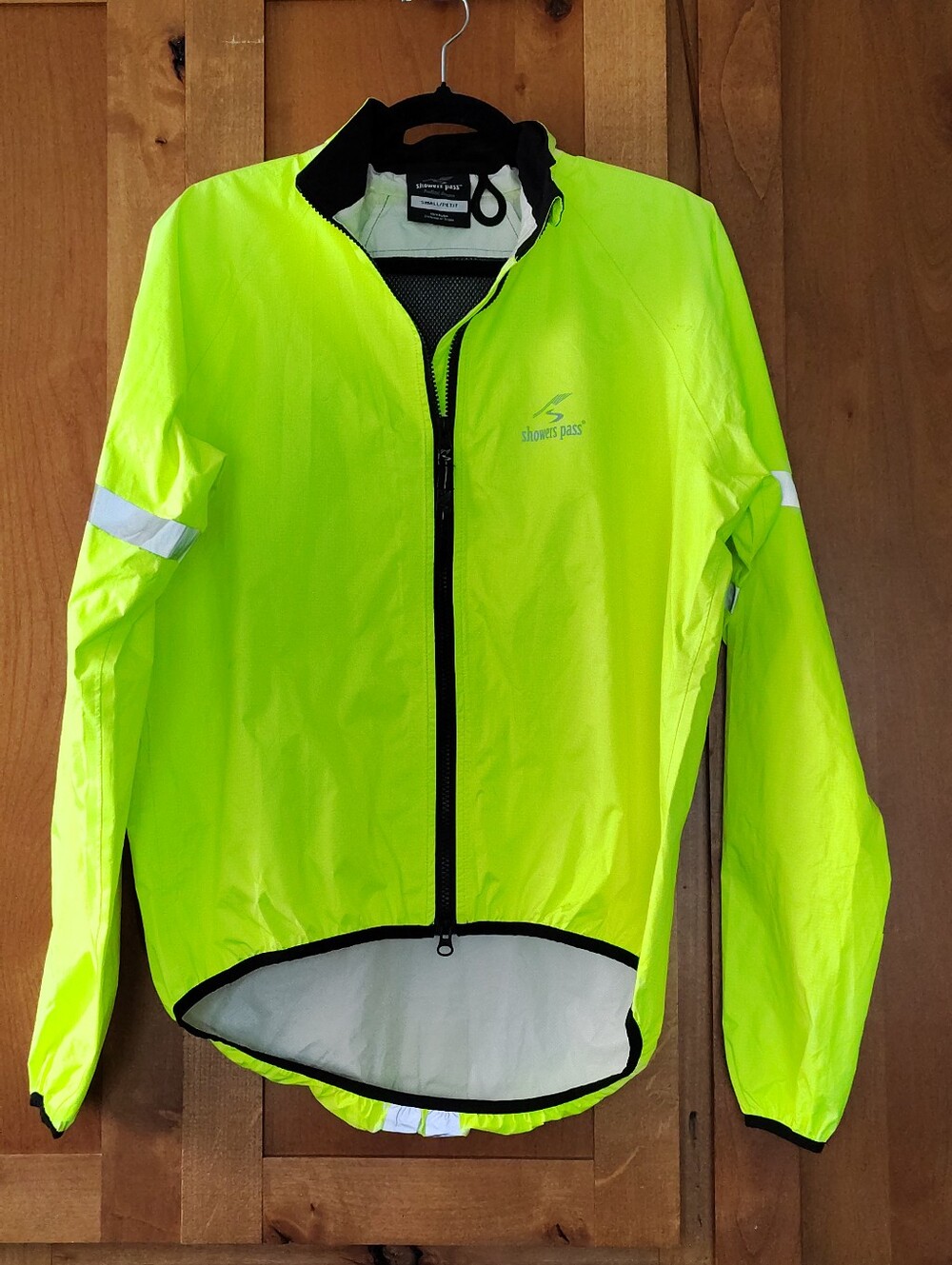 Showers Pass Cycling Storm Jacket Neon Yellow Hi Vis Reflective Full Zip Small